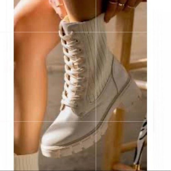Bone Knit Shaft Lace Up Combat Boots - Picture 3 of 6